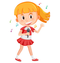 Cute girl cartoon holding microphone singing Vector Image