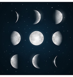 Moon phases on dark night sky above abstract Vector Image