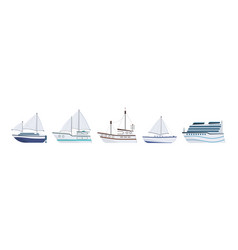 Sea ship flat marine transport vessel sailboats Vector Image