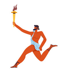 Male character running with olympic flame torch Vector Image