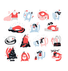 Cute christmas icons set hand drawn Royalty Free Vector