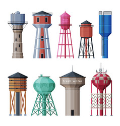 Water towers collection liquid storage tanks Vector Image