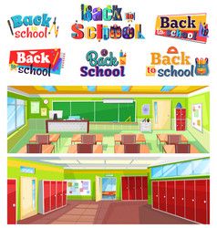 back to school logo design classroom interior vector image