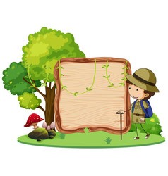 Camping kids on wooden banner Royalty Free Vector Image