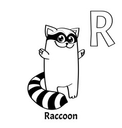 Raccoon alphabet letter r coloring page Royalty Free Vector