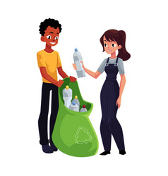 Black man holding bag of plastic bottles garbage Vector Image