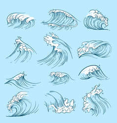 Sketch ocean waves hand drawn sea storm wave Vector Image