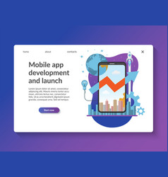 Flat isometric landing page template Royalty Free Vector