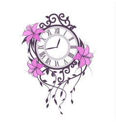 Magnolia flowers and clock Royalty Free Vector Image