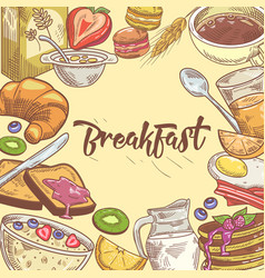 Healthy breakfast hand drawn design with bakery Vector Image