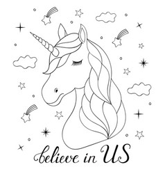 Hand drawn magic Unicorn for adult anti stress Vector Image