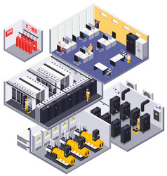 Interior server room isometric view Royalty Free Vector