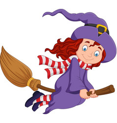 Cartoon little witch flying use a broomstick Vector Image