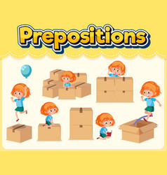 Preposition wordcard with girl and boxes Vector Image