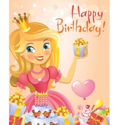 Happy birthday princess greeting card Royalty Free Vector