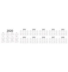 calendar 2026 2022 vector 2023 2025 2024 2027