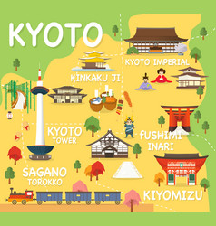 Map of kyoto attractions Royalty Free Vector Image