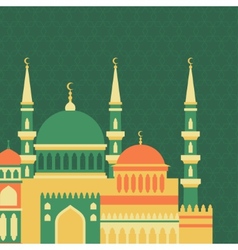 Islamic greeting card with mosque in flat design Vector Image