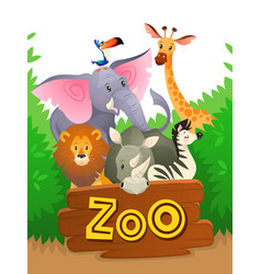 Sign template with animals in garden background Vector Image