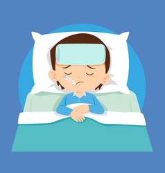 Sick kid lying in bed Royalty Free Vector Image