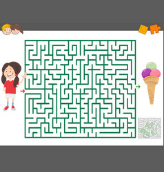 Maze game with cartoon girl and teddy bear Vector Image