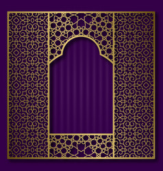 Golden patterned frame in oriental arched window Vector Image