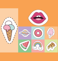 Girl fashion symbols stickers patches cute Vector Image