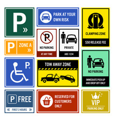 Parking area compound signs signboards a set of Vector Image