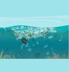 Plastic pollution trash under the sea with Vector Image