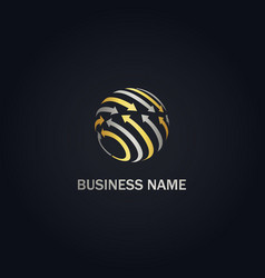 Globe sphere arrow technology gold logo Royalty Free Vector