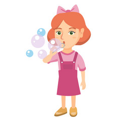 Little caucasian boy blowing soap bubbles Vector Image