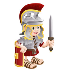 Roman warrior armored with spear and shield Vector Image