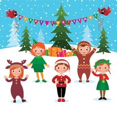 Children celebrate christmas Royalty Free Vector Image
