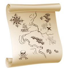 Old map scroll pirate antique treasure map Vector Image