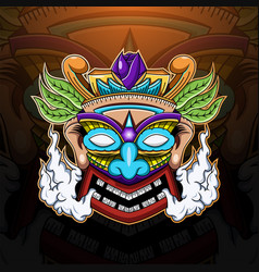 Tiki mask with leaves mascot logo Royalty Free Vector Image