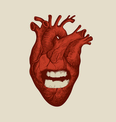 Detailed drawing of a human heart in retro style Vector Image