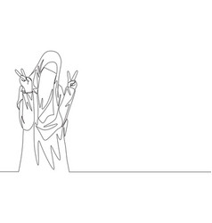 One continuous line drawing young happy cute Vector Image