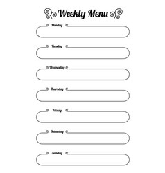 Weekly meal plan mealtime diary Royalty Free Vector Image