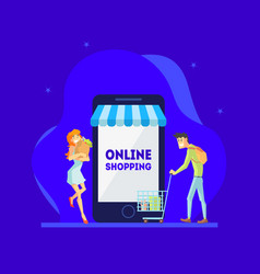 Online shopping concept man and woman using vector