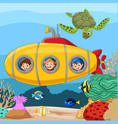 Cartoon a kids in the submarine Royalty Free Vector Image