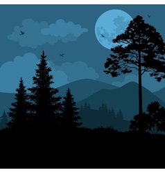 Landscape trees moon and mountains Royalty Free Vector Image