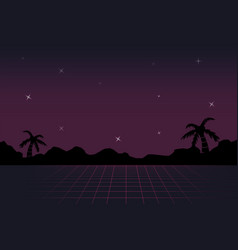 80s style landscape with grid texture in neon Vector Image