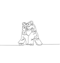 One continuous line drawing two young sporty Vector Image