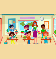 kids and teacher in classroom school pedagogue vector image