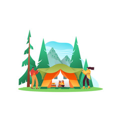 People Camping Forest Nature Set Man Woman Walk Vector Image