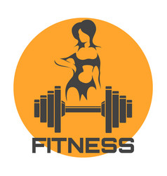 Training woman with dumbbells fitness emblem Vector Image