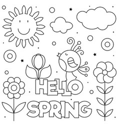 Hello spring coloring page black and white Vector Image