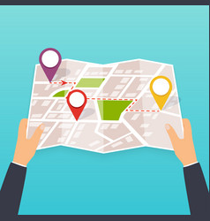 Hand holding a geo location pin Royalty Free Vector Image