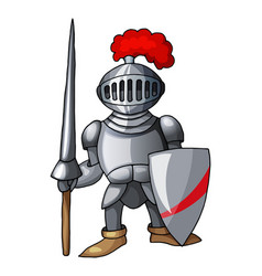 Cartoon medieval confident knight with broad sword