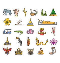 Thailand culture objects silhouette set Royalty Free Vector